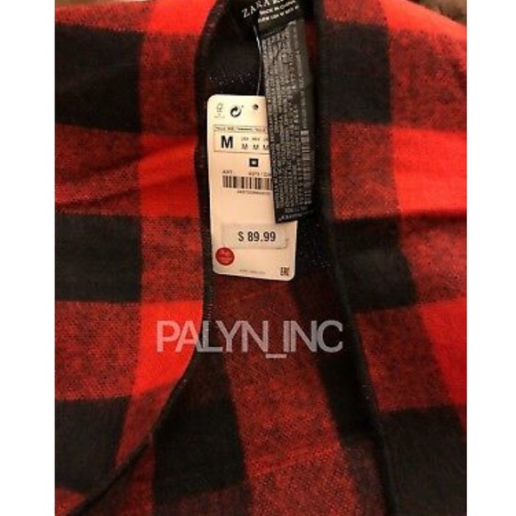 NWT ZARA RED CHECK PONCHO CAPE COAT 4373/226  size M ONE SIZE